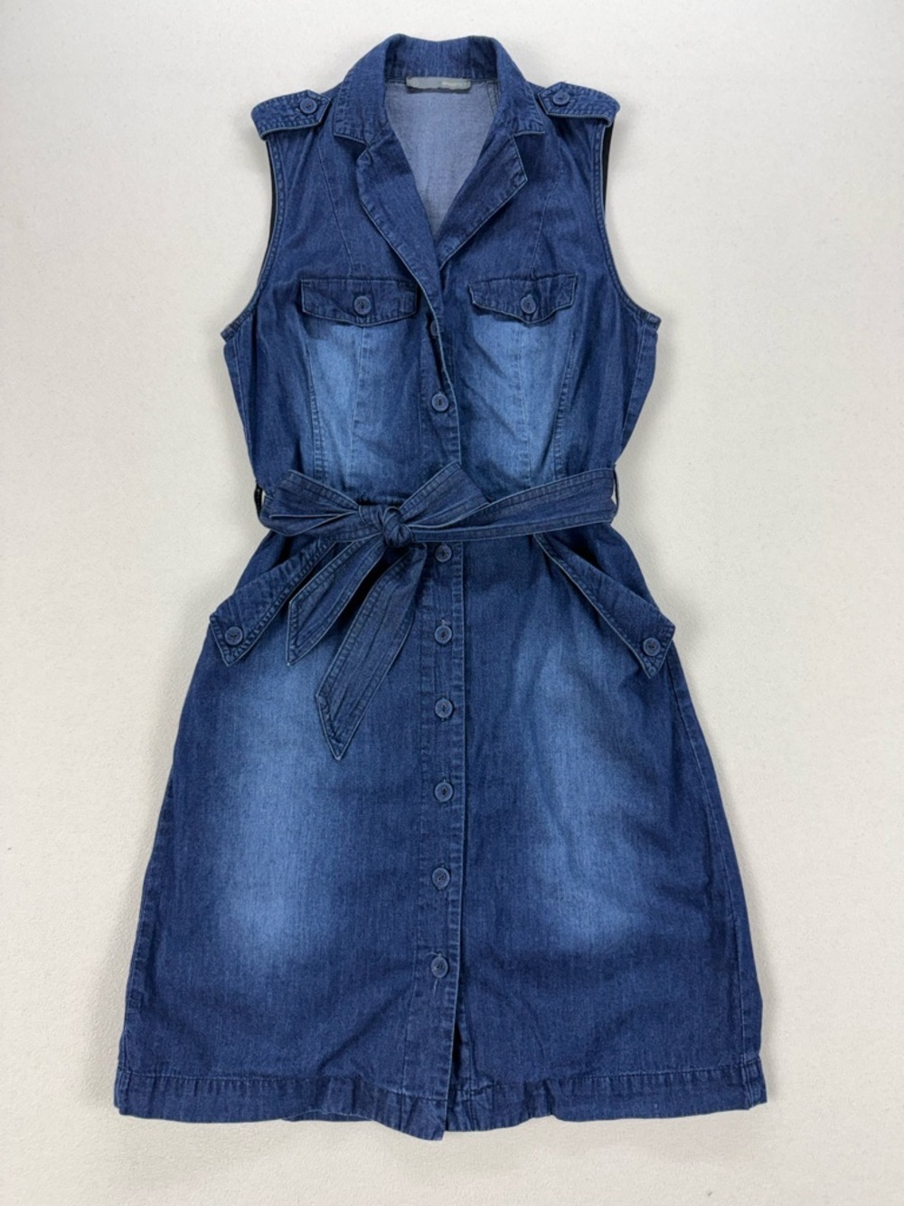 Smart Set Y2K Denim Shirt Dress Button Front Belted Jean Mini 90s Sleeveless
